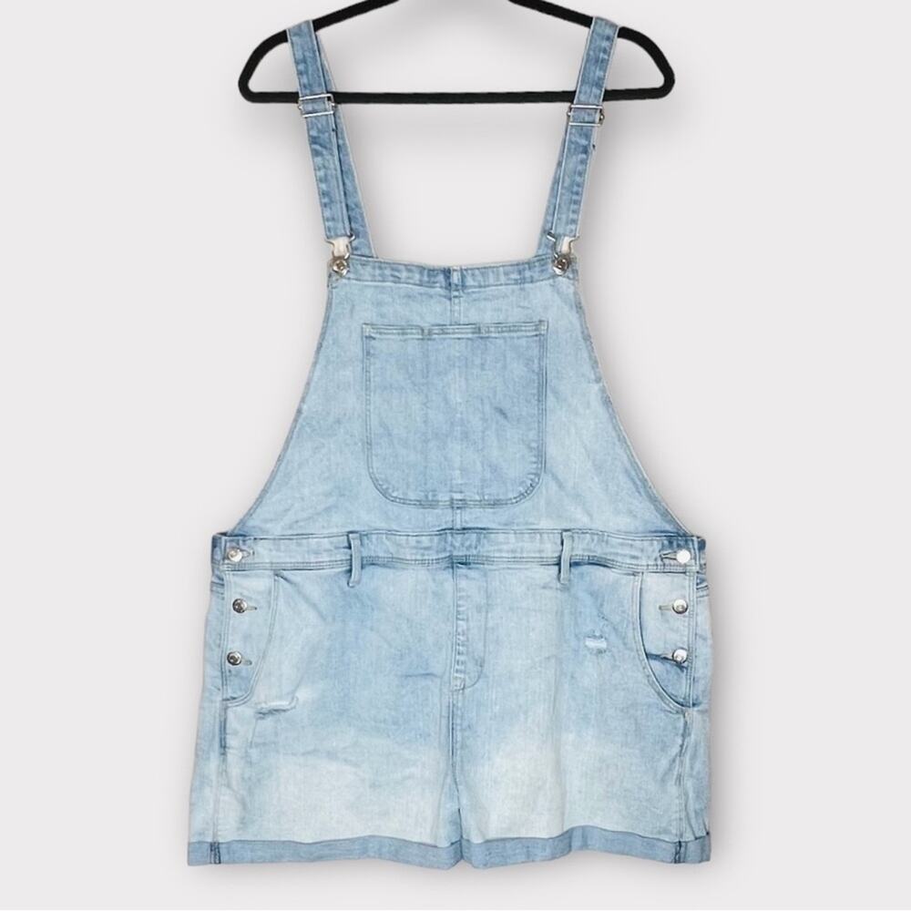 Denim Shortalls Light Wash XXL Rolled Hem Distressed Old Navy